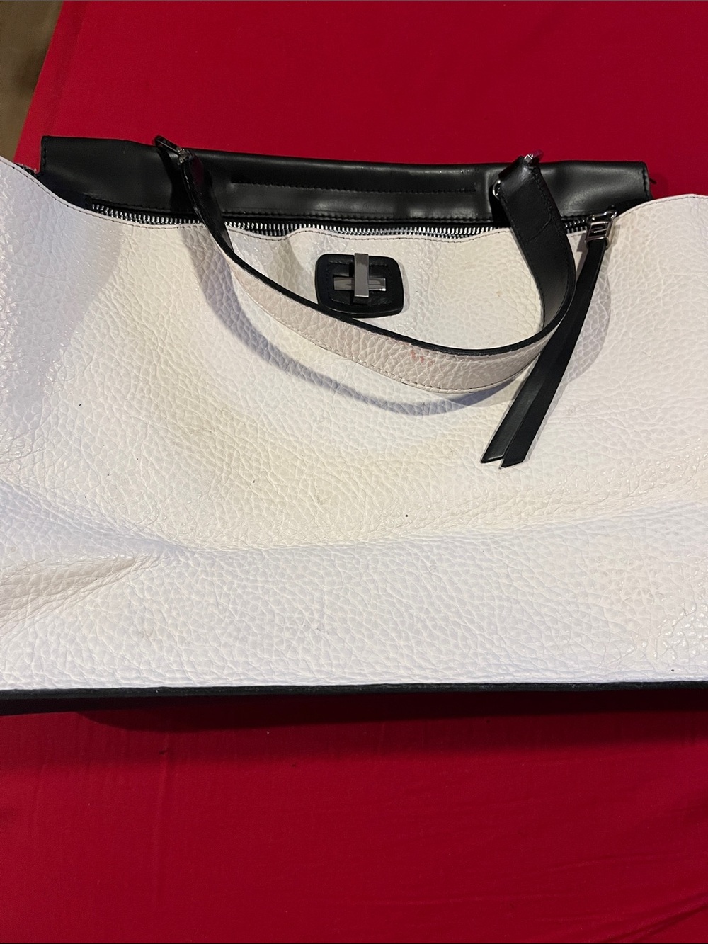 White and Black Women's Shoulder Bag - Sleek Two-Tone Tote